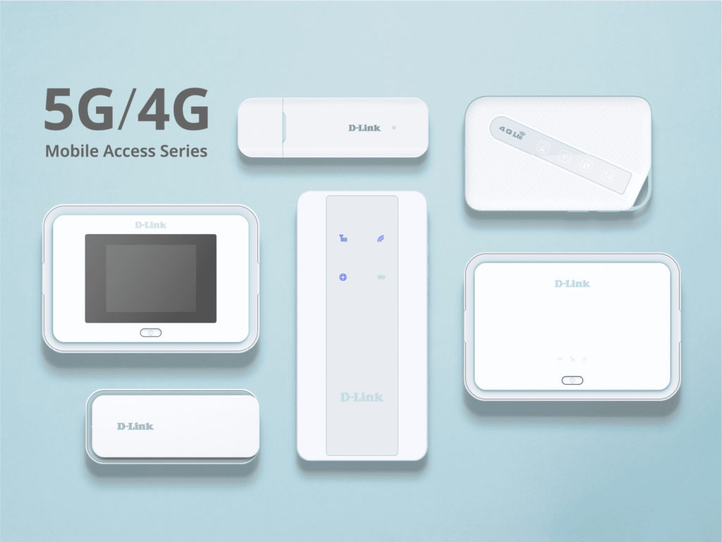 (Image: D-Link 5G Mobile Access Series, including F518, DBR-330-G, F530 and D501 from left to right.)
